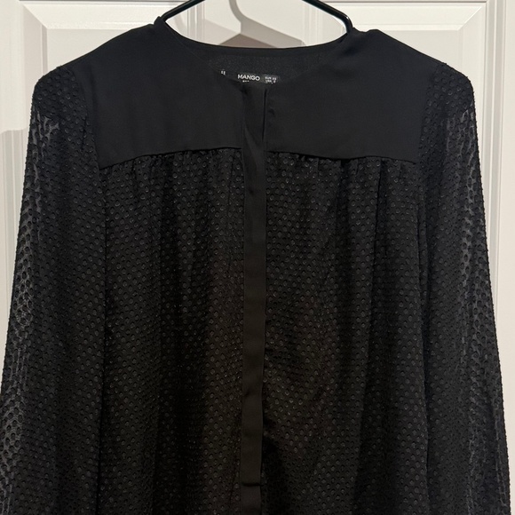Mango Black Textured Sheer Blouse – Long Sleeve, Elegant & Lightweight - Picture 1 of 7